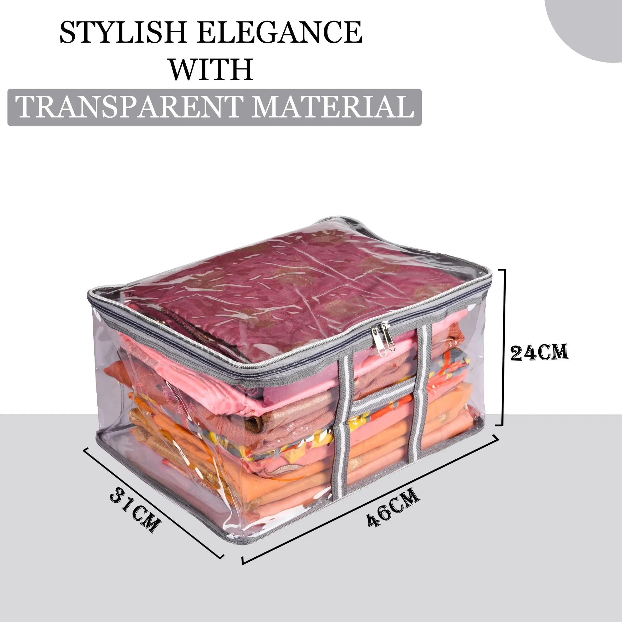 Kuber Industries Saree Cover | Clothes Storage Bag | Zip Closure Saree Cover | Wardrobe Organizer | Cloth Storage Organiser | Mesh Transparent Saree Cover | 3 Inch | Pack of 3 | Gray