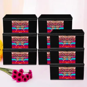 Kuber Industries Saree Cover | Zip Closure Saree Cover | Clothes Storage Bag | Wardrobe Organiser for Suit | Transparent Window Saree Cover | Dot Border-Design | 9 inch | Pack of 9 | Black