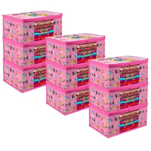 Kuber Industries Saree Cover | Zip Closure Saree Cover | Clothes Storage Bag | Wardrobe Organiser | Transparent Window Saree Cover | Disney Princess-Print | 9 inch | Pack of 9 | Pink