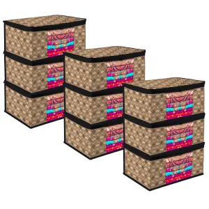Kuber Industries Saree Cover | Zip Closure Saree Cover | Clothes Storage Bag | Wardrobe Organiser | Transparent Window Saree Cover | Honeycomb-Design | 9 inch | Pack of 9 | Coffee