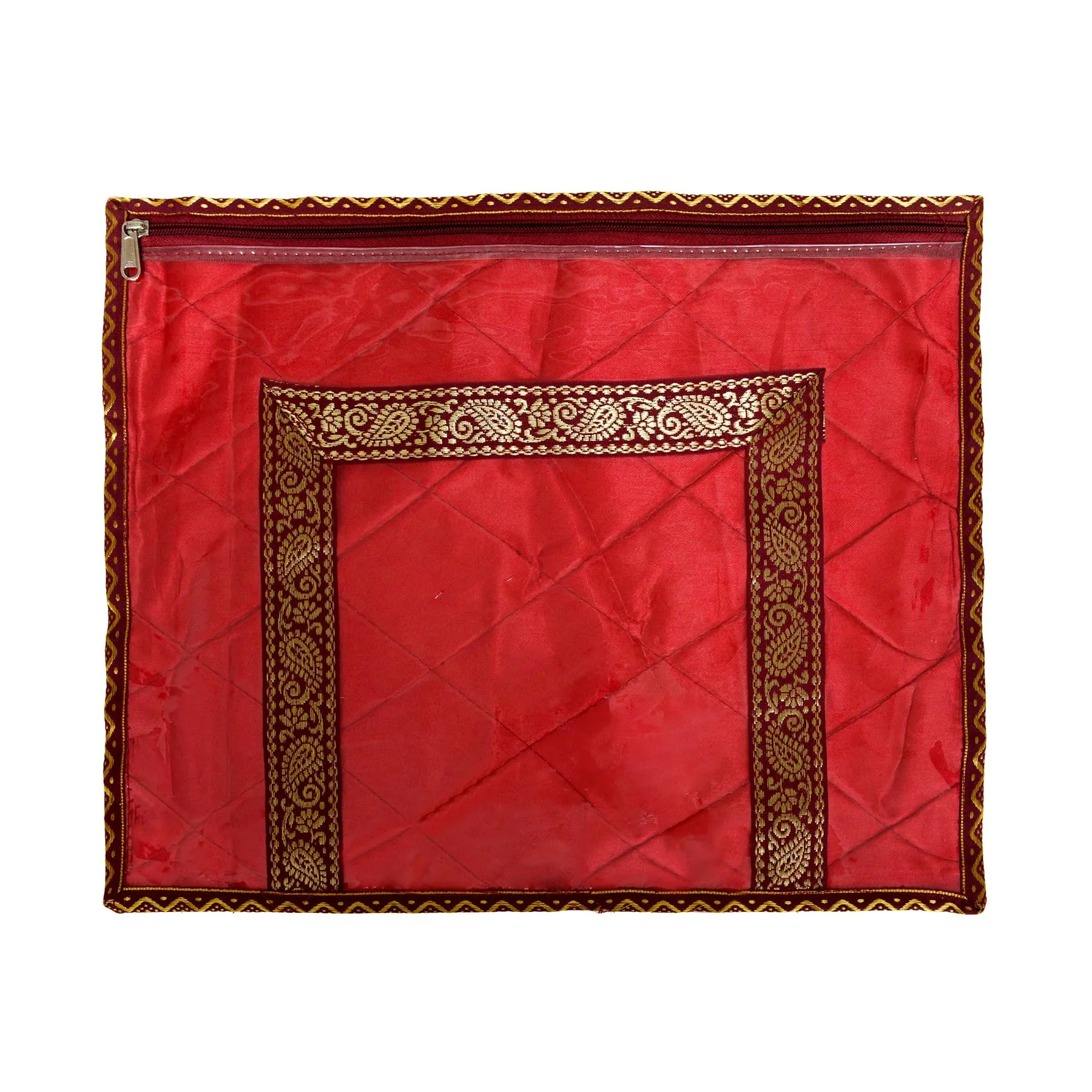 Kuber Industries Saree Cover | Zipper Closure Single Packing Saree Bag | Clothes Saree Stoarge Organizer | Wardrobe Organizer with Handle | Transparent View Packing Saree Cover | Pack of 6 | Purple
