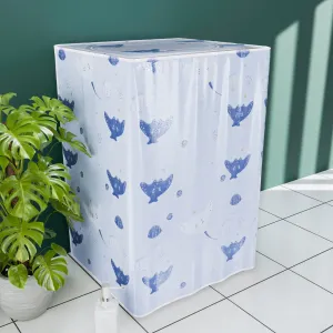 Kuber Industries Top Loading Washing Machine Cover |Waterproof And Dust Proof Fully Automatic Washing Machine Cover |Happy Ocean Laundry Machine Protect Cover With Zip | Sky Blue & Blue