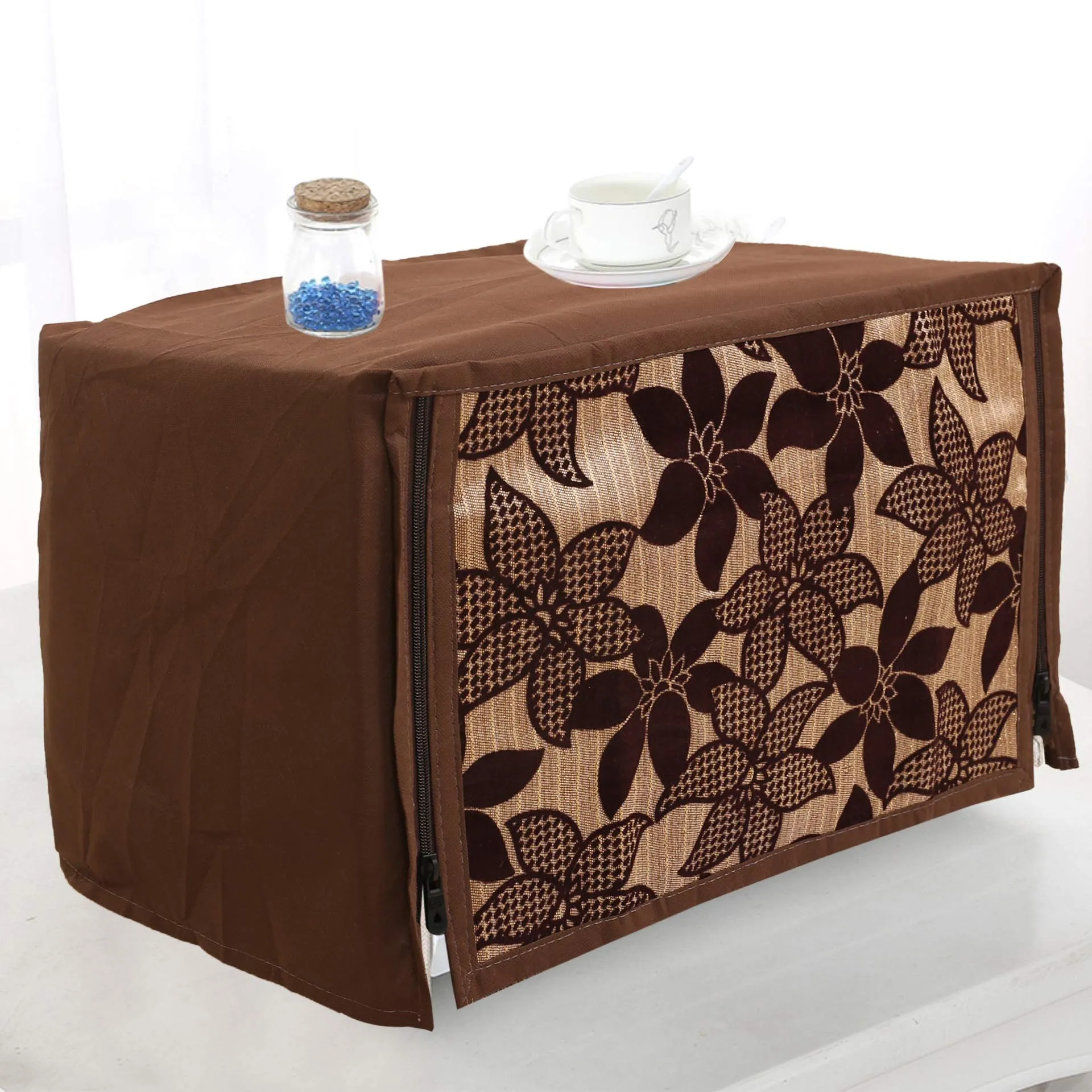 Kuber Industries Velvet Flower Printed Microwave Oven Cover, Dustproof Machine Protector Cover,25 LTR. (Brown)-HS43KUBMART26060