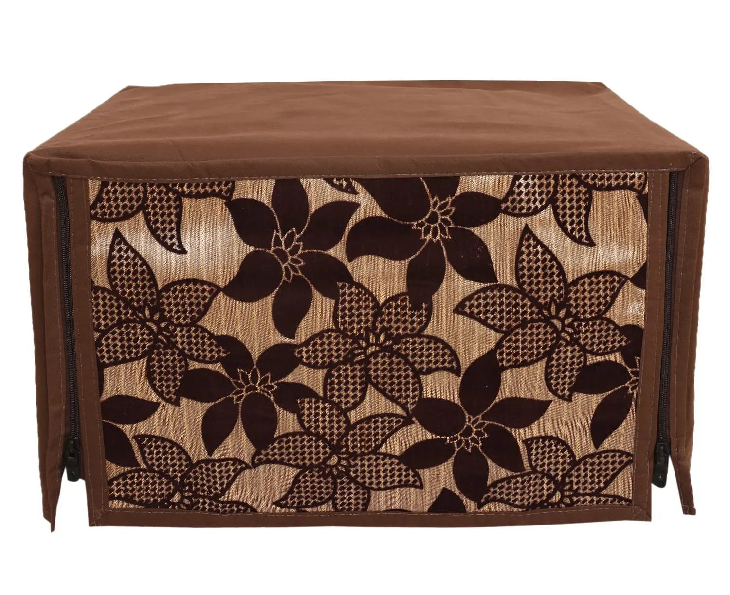 Kuber Industries Velvet Flower Printed Microwave Oven Cover, Dustproof Machine Protector Cover,25 LTR. (Brown)-HS43KUBMART26060