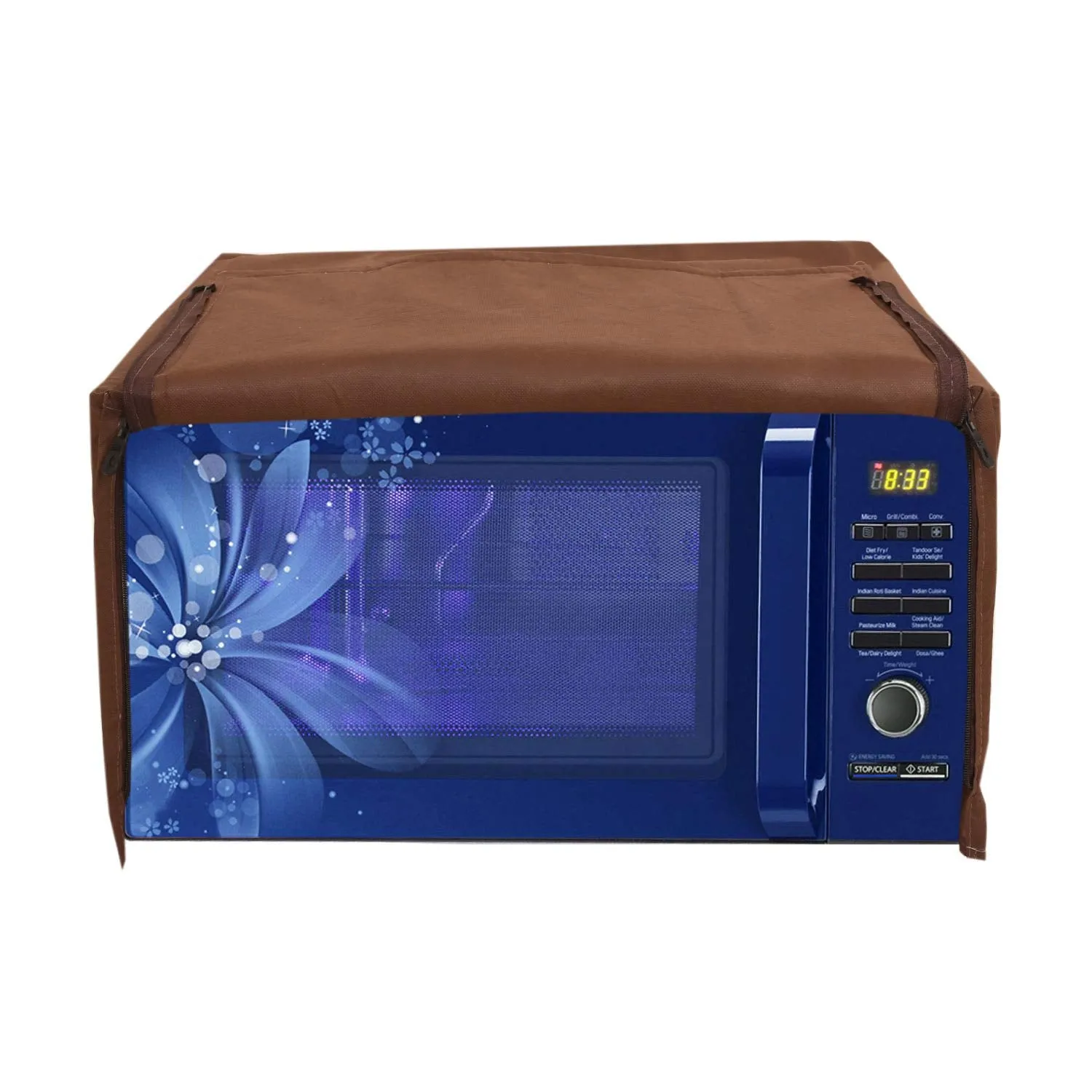 Kuber Industries Velvet Flower Printed Microwave Oven Cover, Dustproof Machine Protector Cover,25 LTR. (Brown)-HS43KUBMART26060