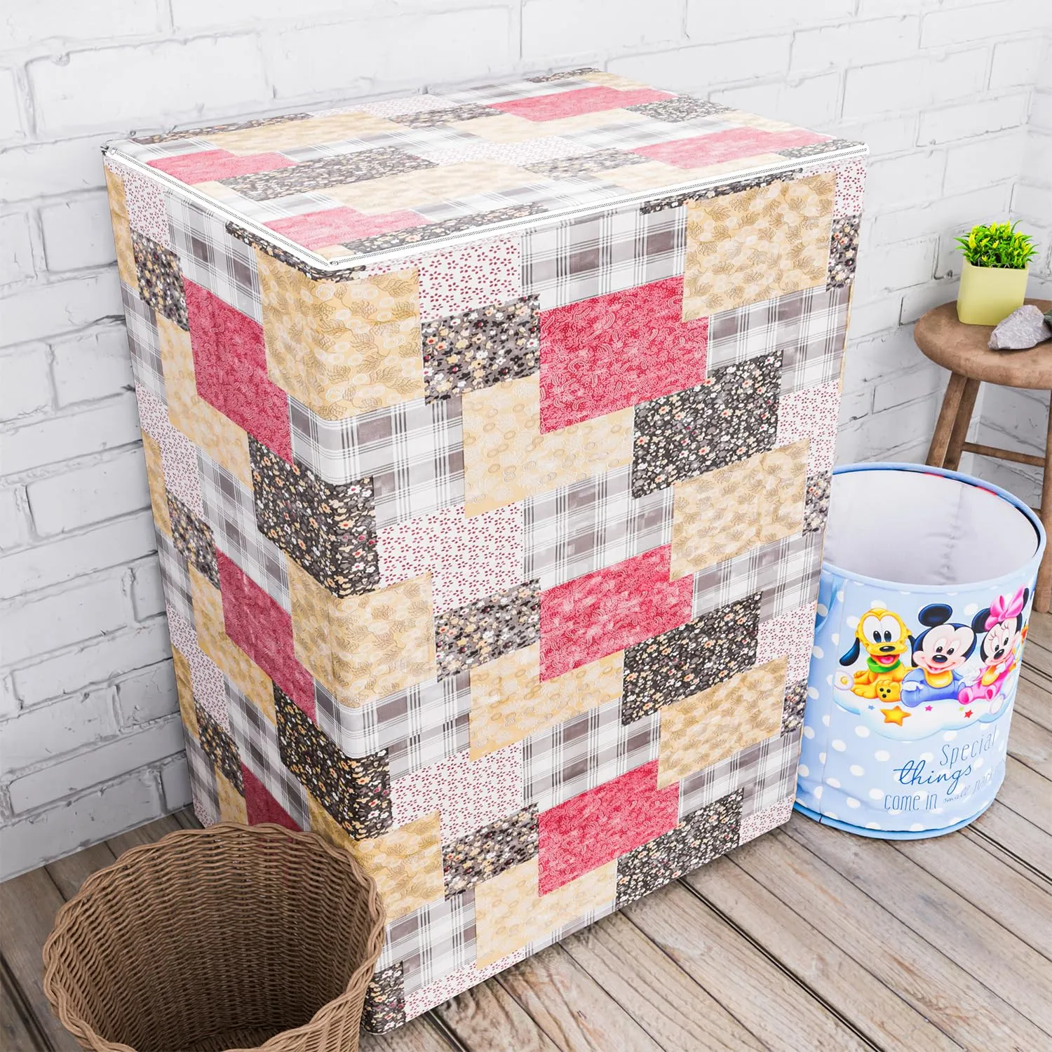 Kuber Industries Washing Machine Cover | Black Small Flower Print Washing Machine Cover | PVC Top Load Semi-Automatic Washing Machine Cover | Multi