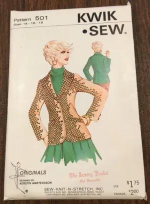 Kwik Sew 501 Fitted Women's Jacket and Blazer Vintage Uncut