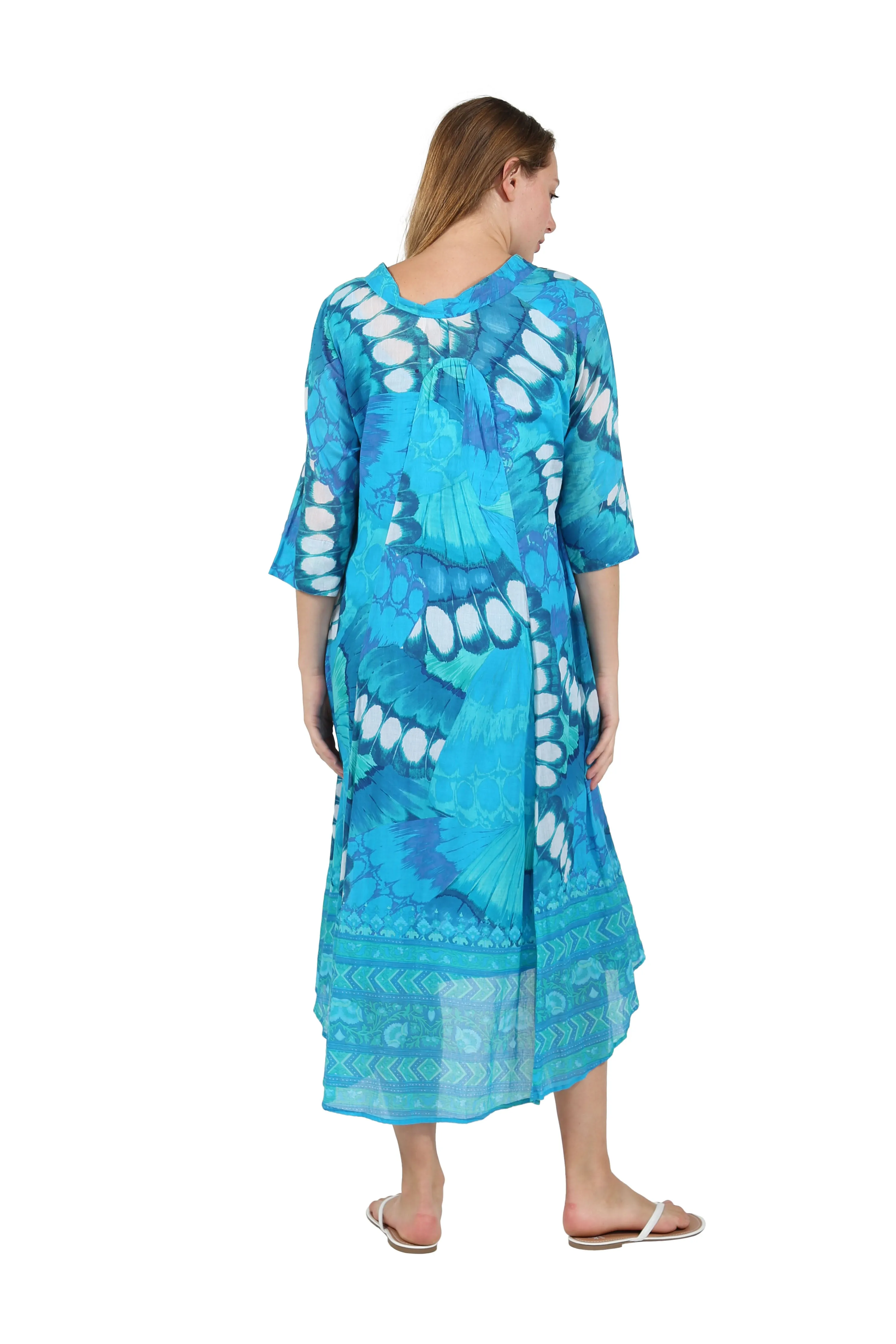 La Cera Women's High-Low Printed Caftan Turquoise