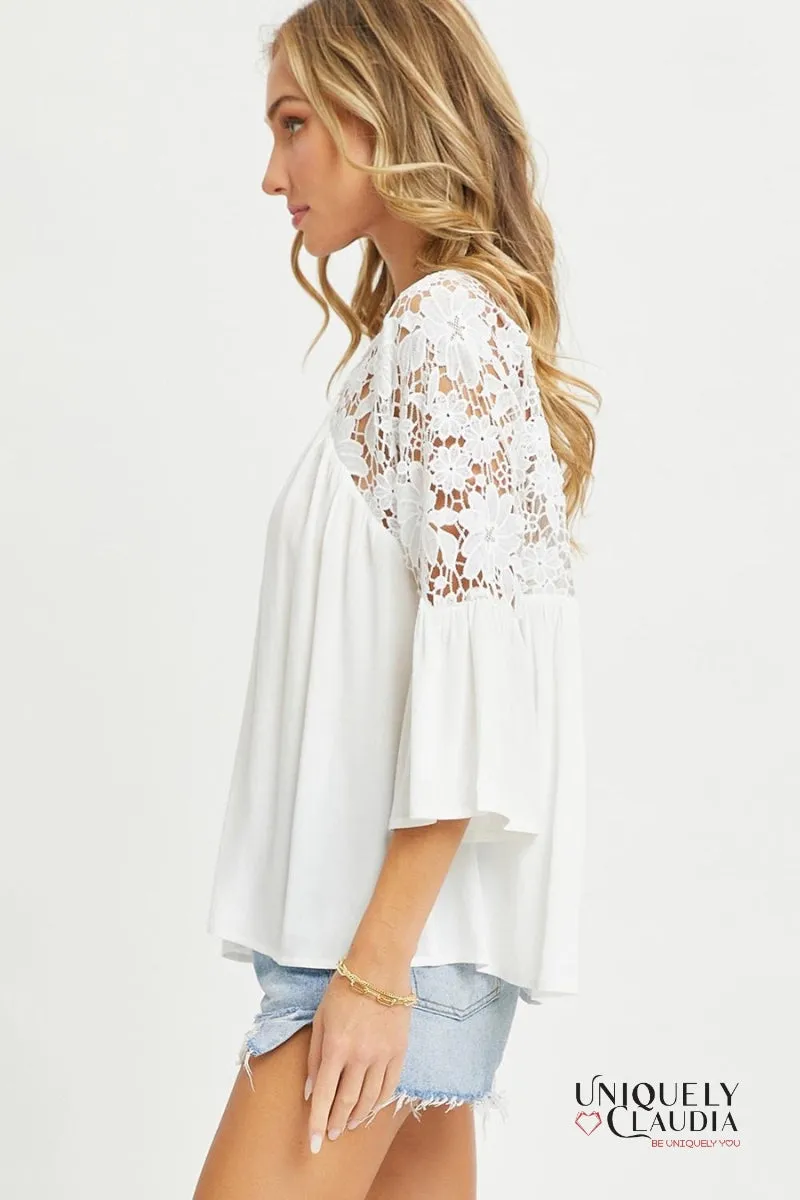 Lacey Crochet Lace Button Down Top