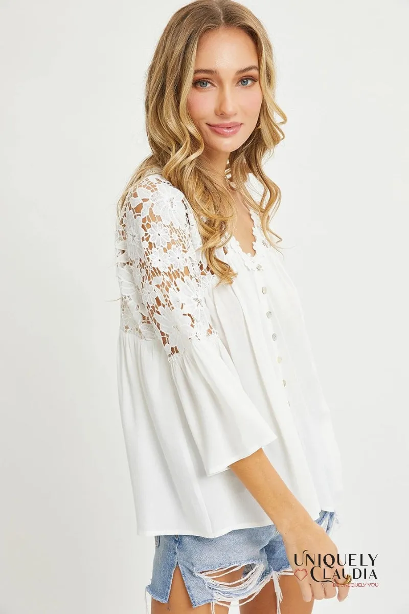 Lacey Crochet Lace Button Down Top
