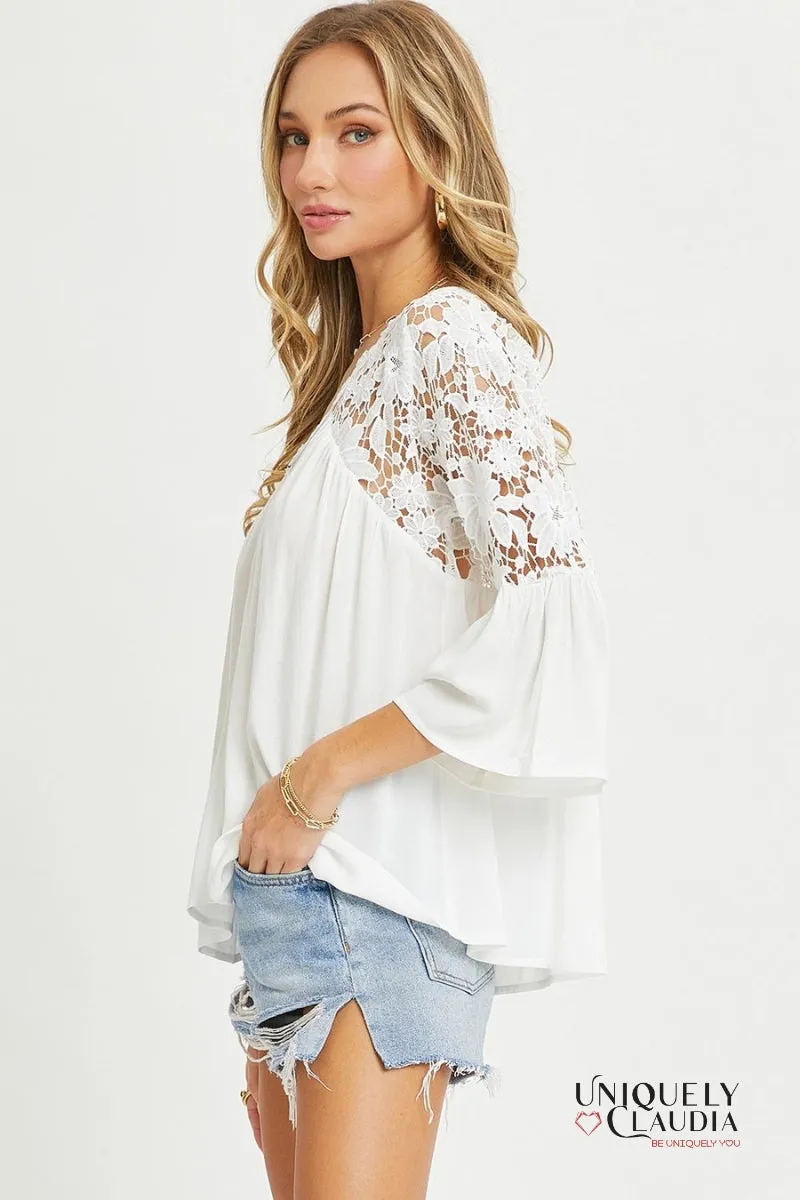 Lacey Crochet Lace Button Down Top