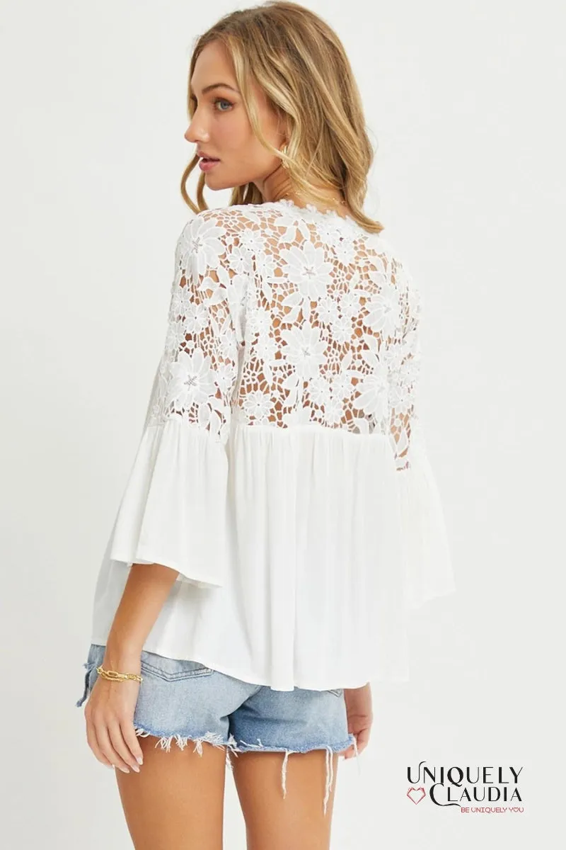 Lacey Crochet Lace Button Down Top