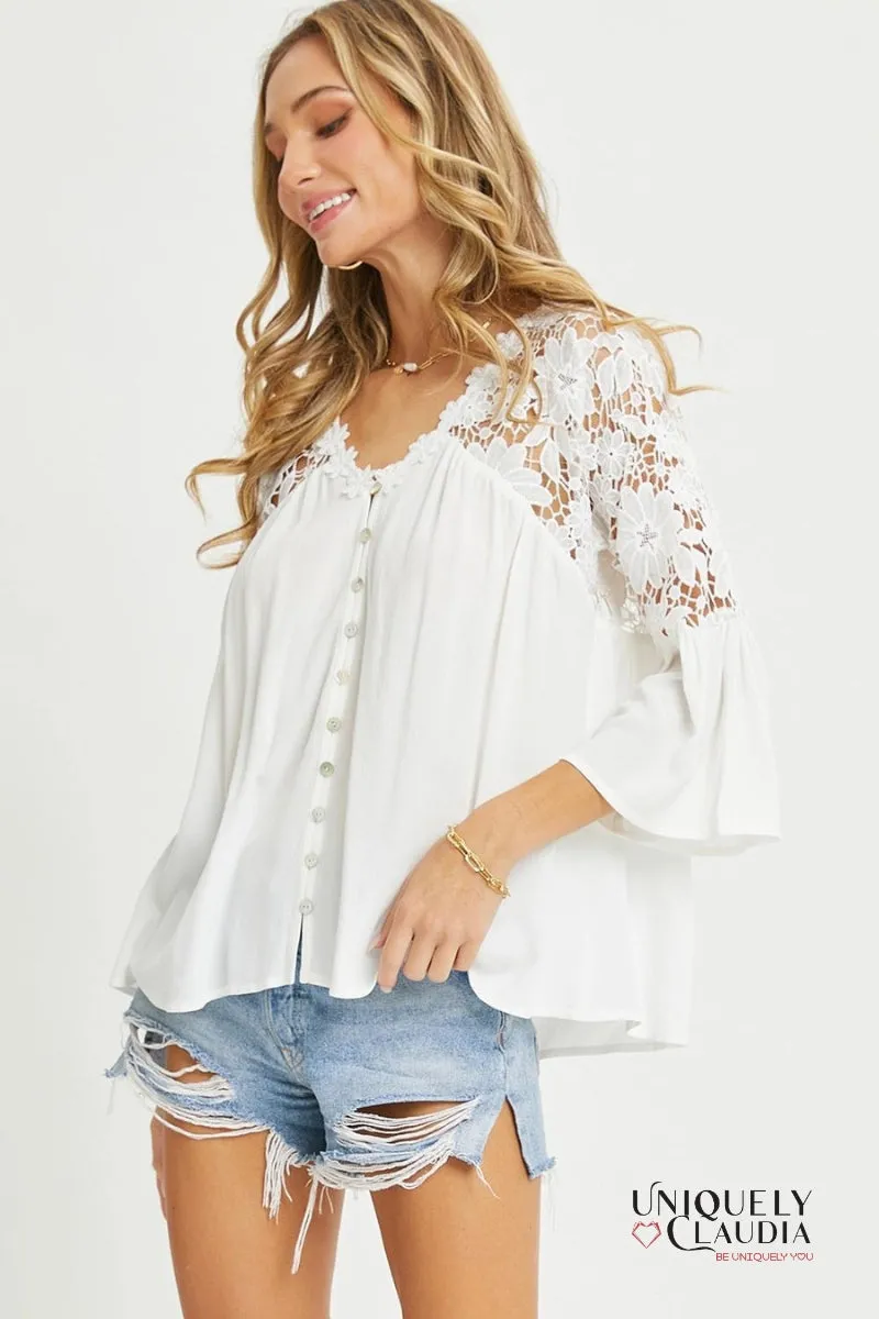 Lacey Crochet Lace Button Down Top