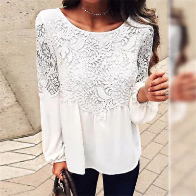 Ladies lace detail fashion loose blouse
