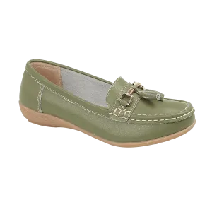 Ladies Leather Slip on Mistletoe Green Shoes Nautical Flat Jo & Joe