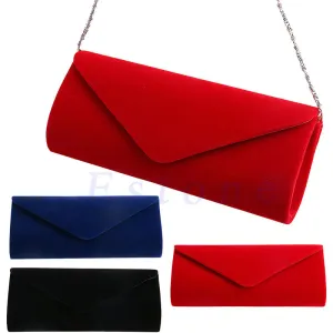 Ladies Velvet Evening Clutch Handbag With Chain