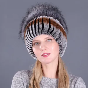 Ladies Winter Rex Rabbit Fur Warm Hat Ear Guards Thickened Handmade