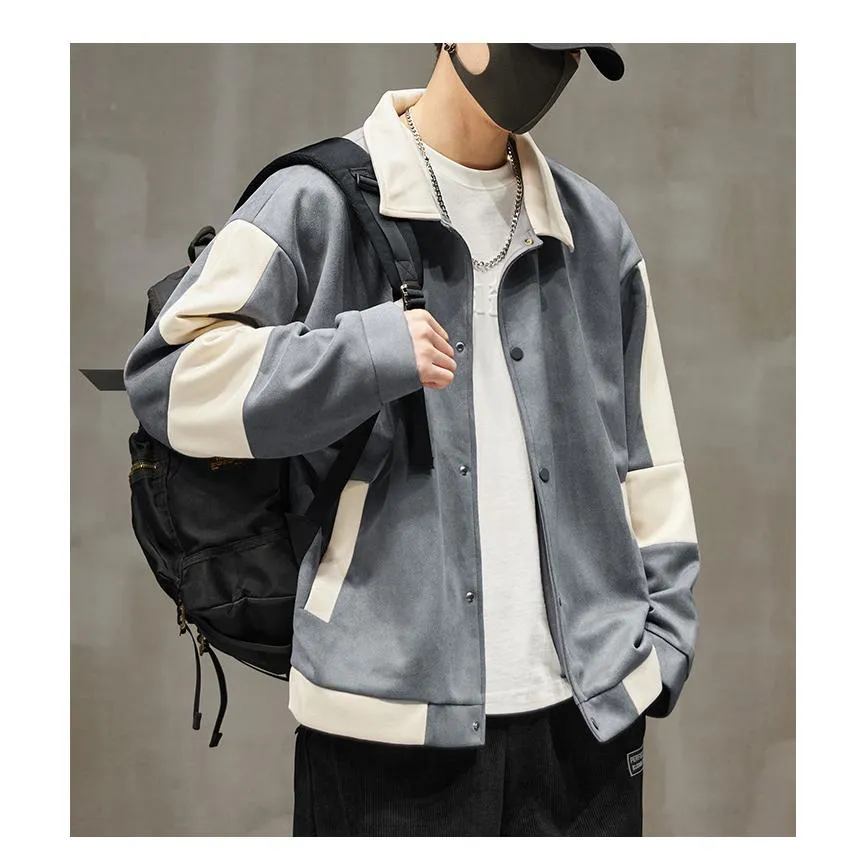 Lapel Collar Suede-Like Patchwork Thickened Overshirt