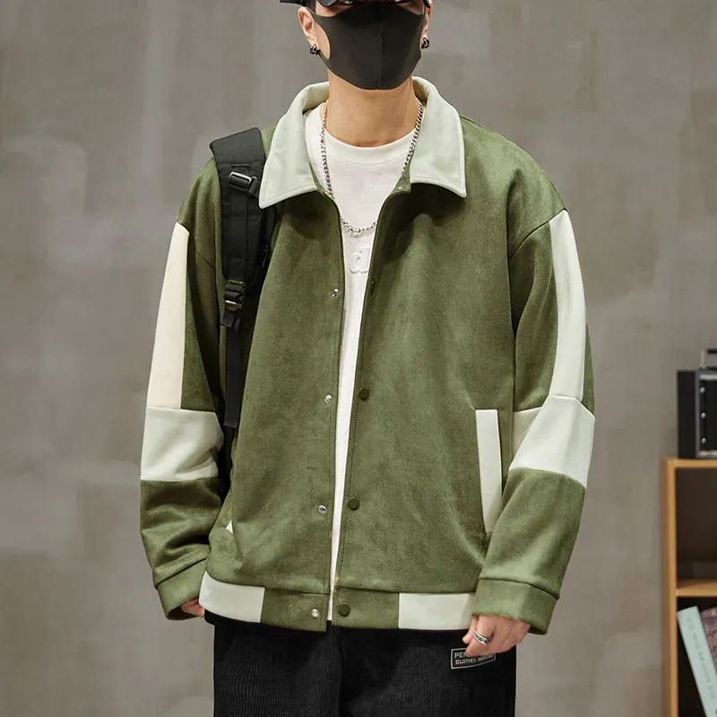 Lapel Collar Suede-Like Patchwork Thickened Overshirt