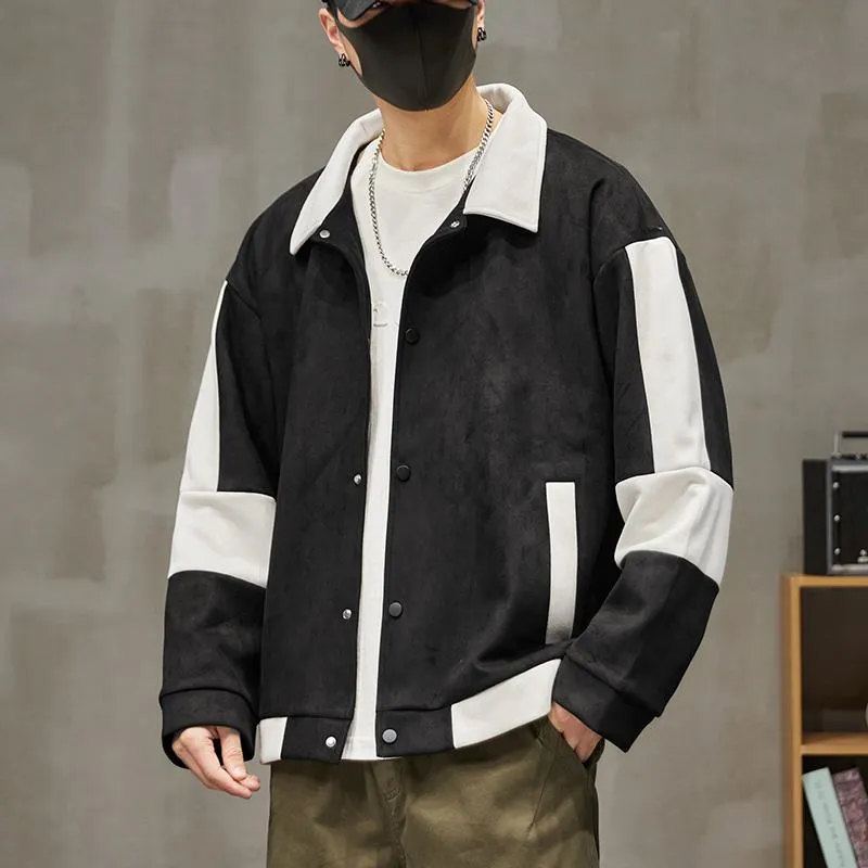 Lapel Collar Suede-Like Patchwork Thickened Overshirt