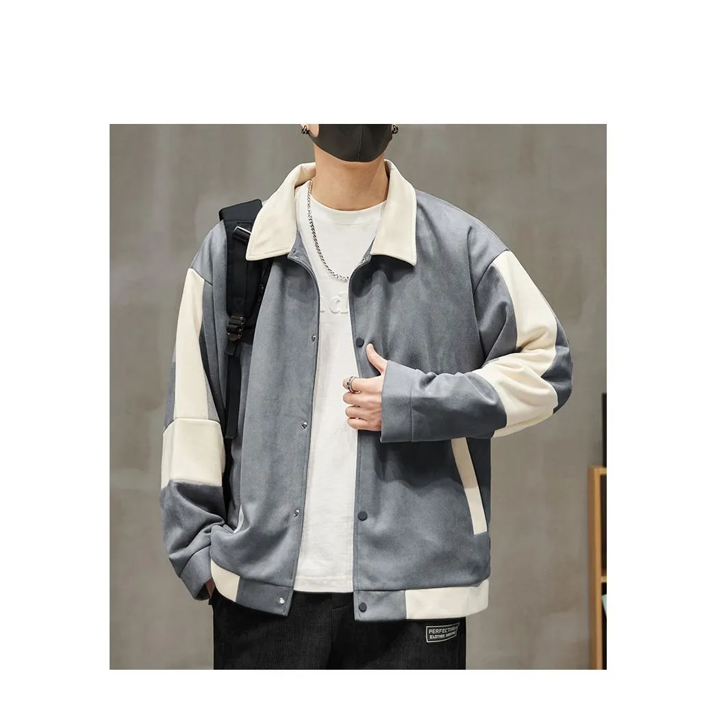 Lapel Collar Suede-Like Patchwork Thickened Overshirt