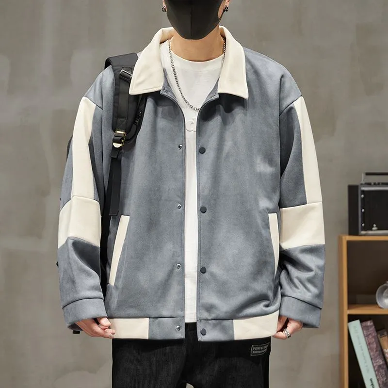 Lapel Collar Suede-Like Patchwork Thickened Overshirt