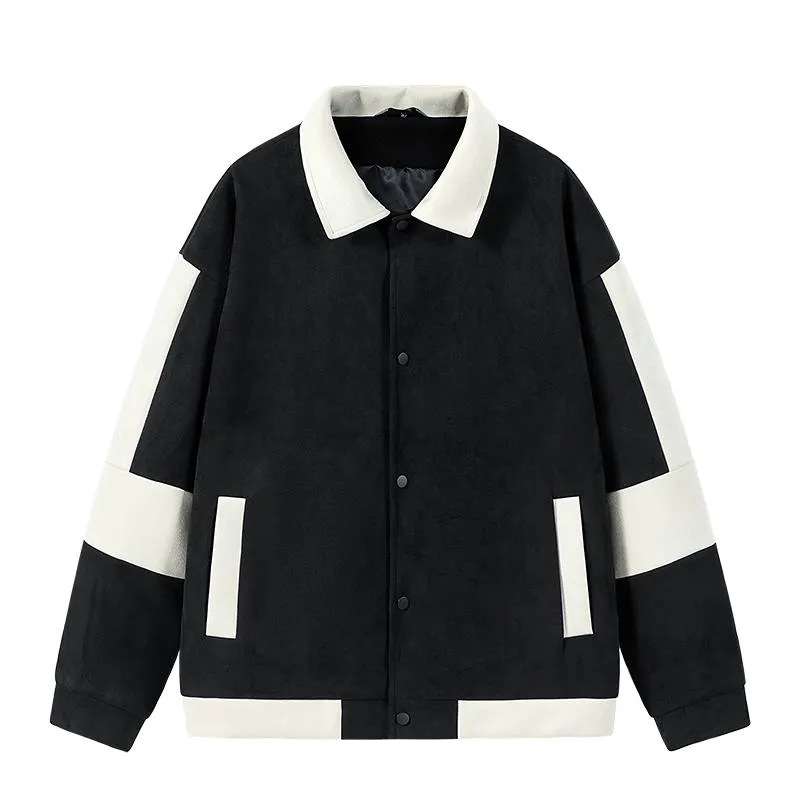Lapel Collar Suede-Like Patchwork Thickened Overshirt