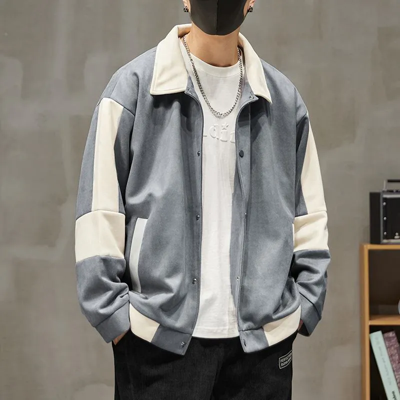 Lapel Collar Suede-Like Patchwork Thickened Overshirt
