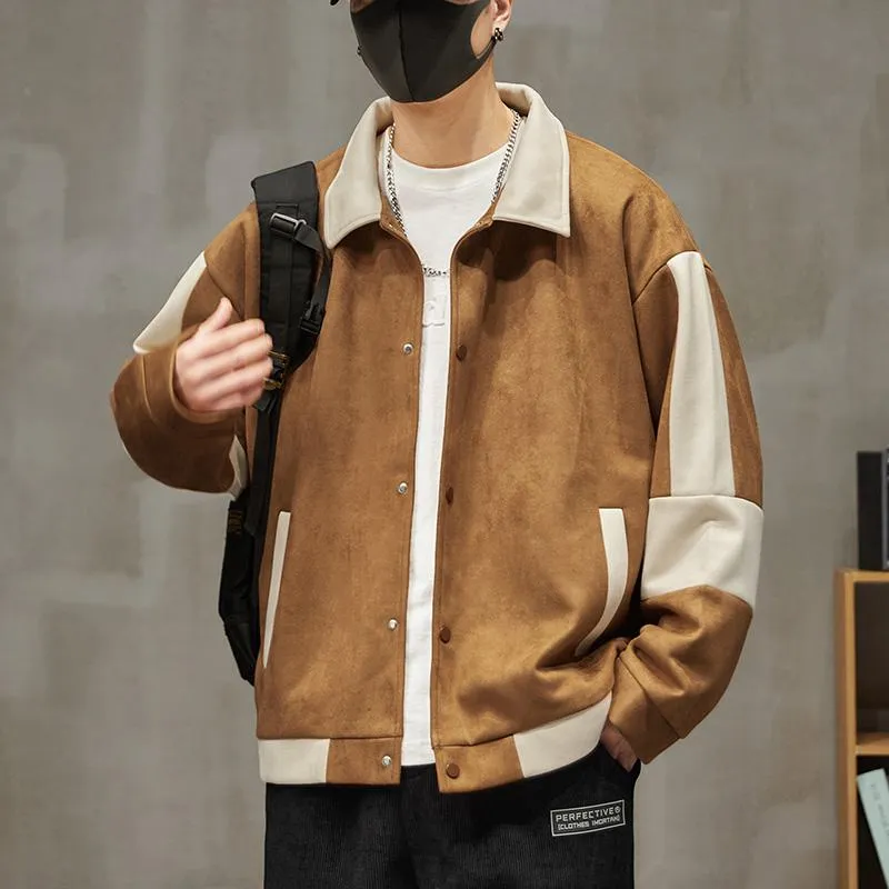 Lapel Collar Suede-Like Patchwork Thickened Overshirt