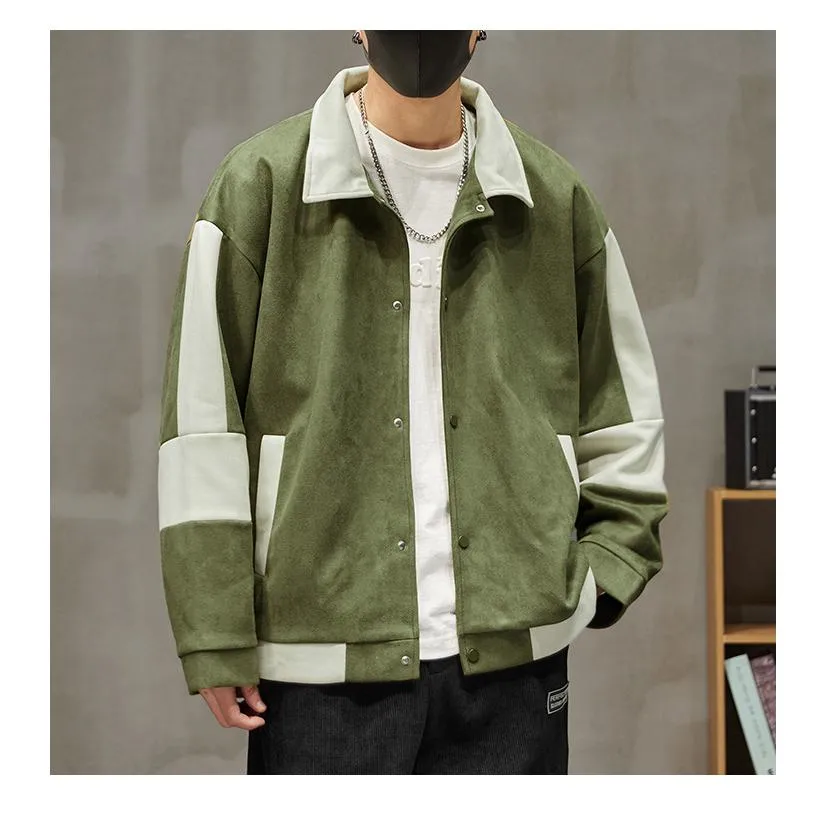 Lapel Collar Suede-Like Patchwork Thickened Overshirt