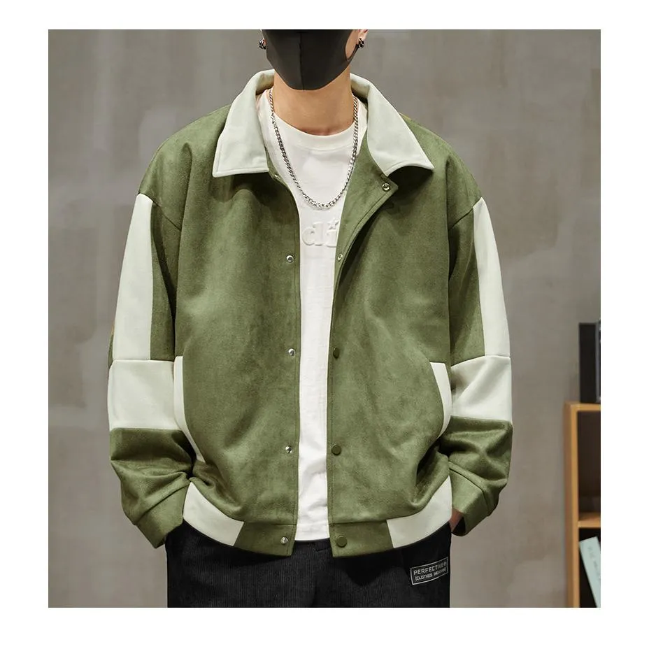 Lapel Collar Suede-Like Patchwork Thickened Overshirt