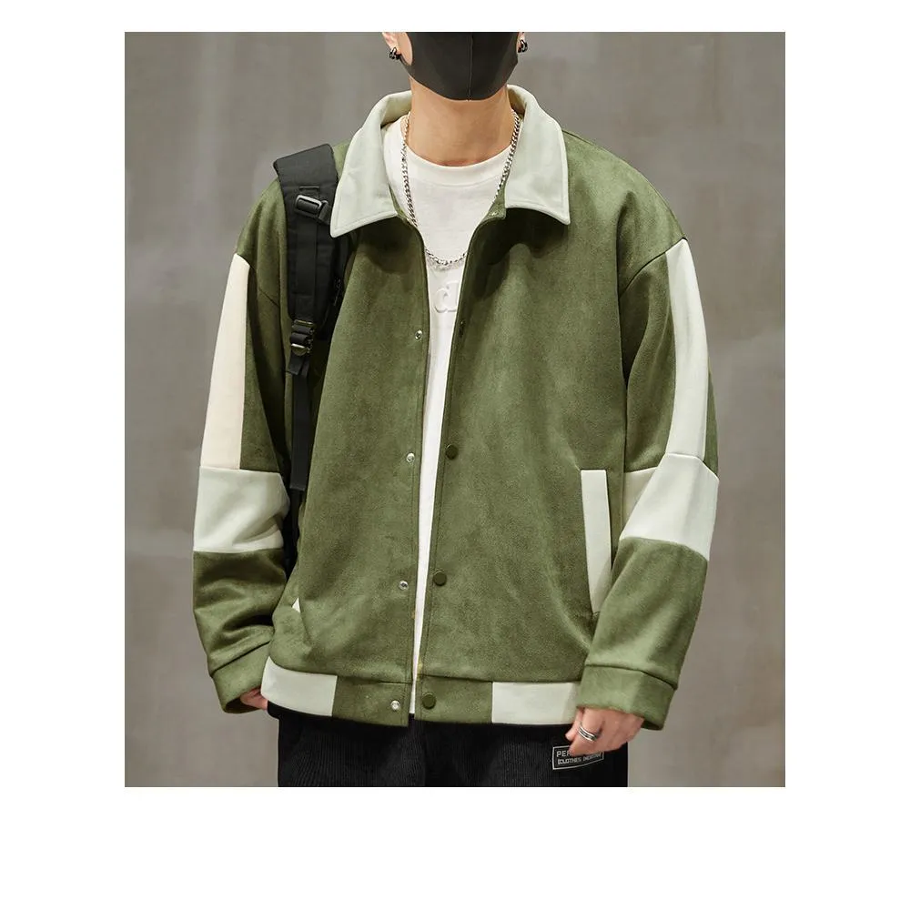 Lapel Collar Suede-Like Patchwork Thickened Overshirt