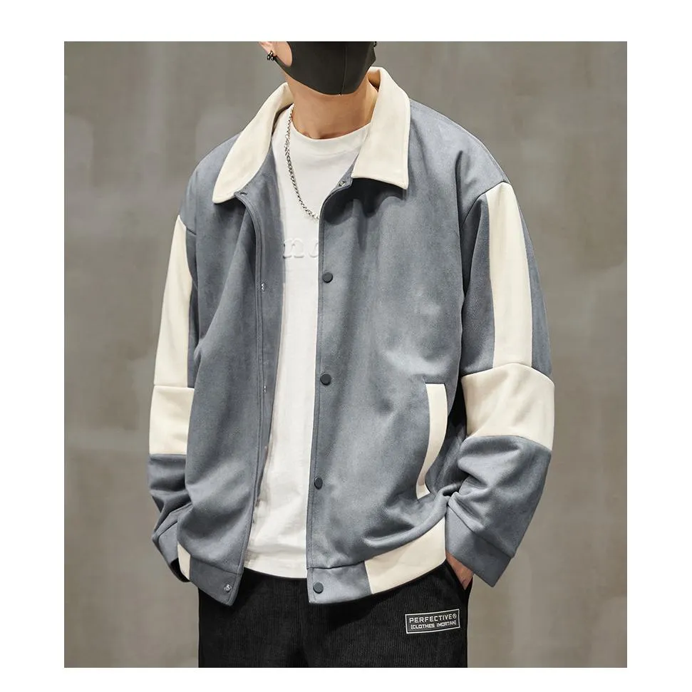 Lapel Collar Suede-Like Patchwork Thickened Overshirt