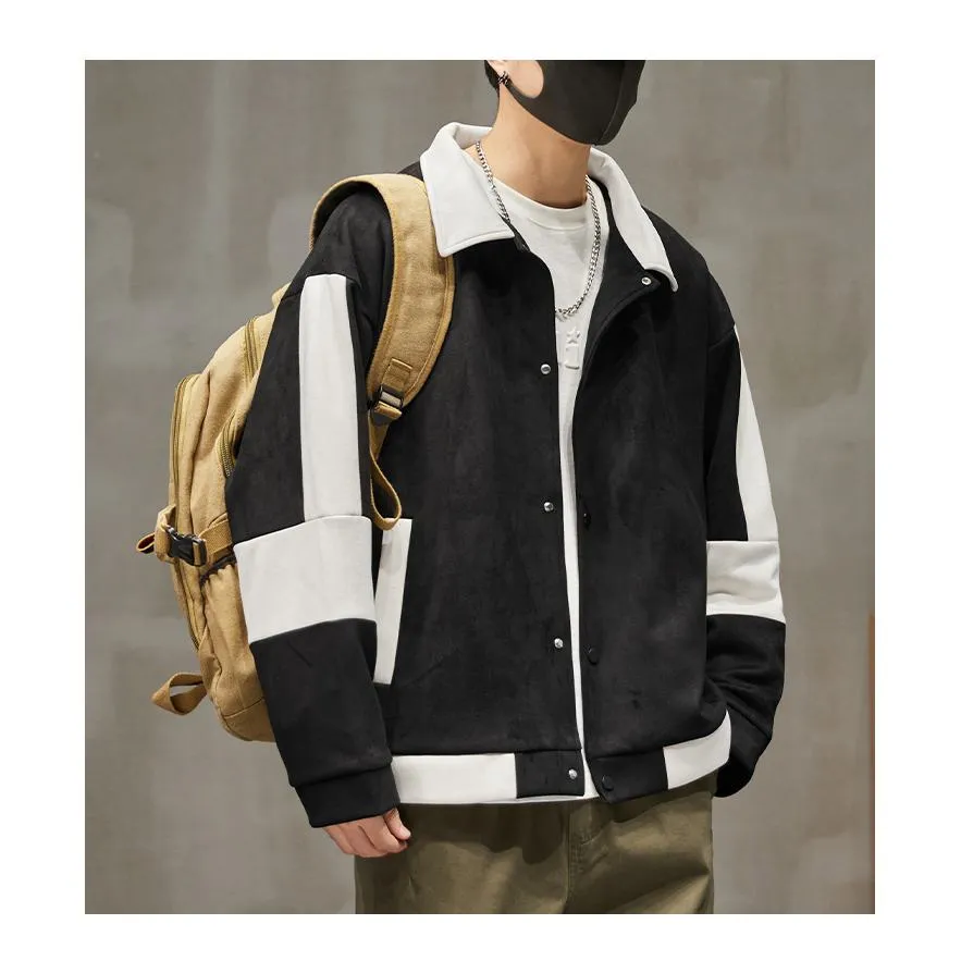 Lapel Collar Suede-Like Patchwork Thickened Overshirt