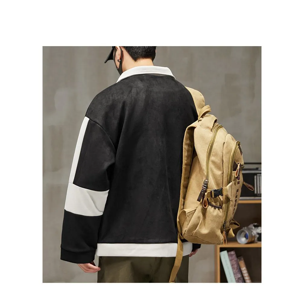 Lapel Collar Suede-Like Patchwork Thickened Overshirt