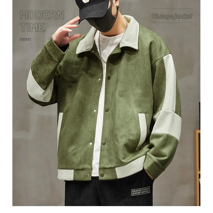 Lapel Collar Suede-Like Patchwork Thickened Overshirt