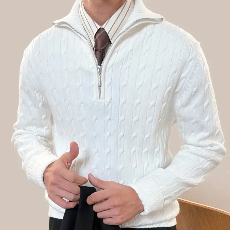 Lapel Zipper Knitted Men Sweater