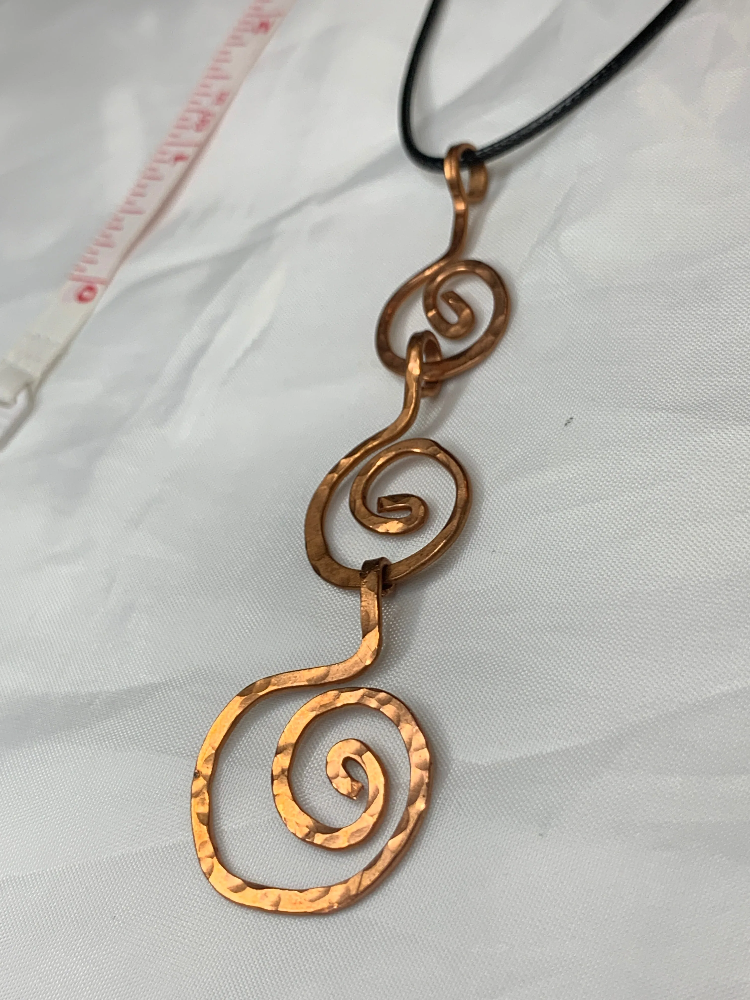 Large Geometric Unique Hammered Copper Spiral Trinity Pendant