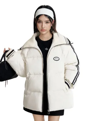 Large Lapel Contrast-Color Cotton Padded Jacket