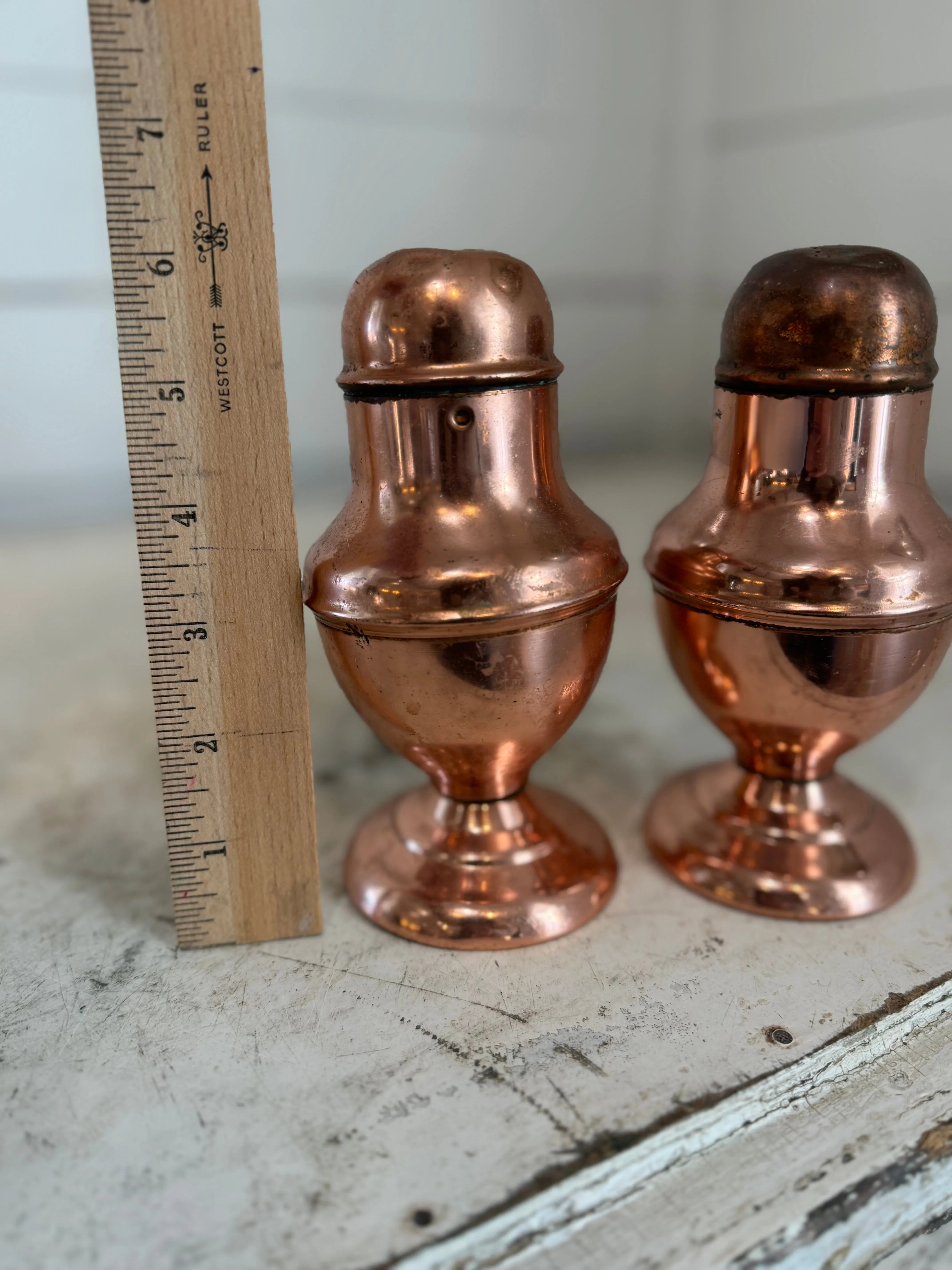 LARGE VINTAGE COPPER SALT AND PEPPER SET