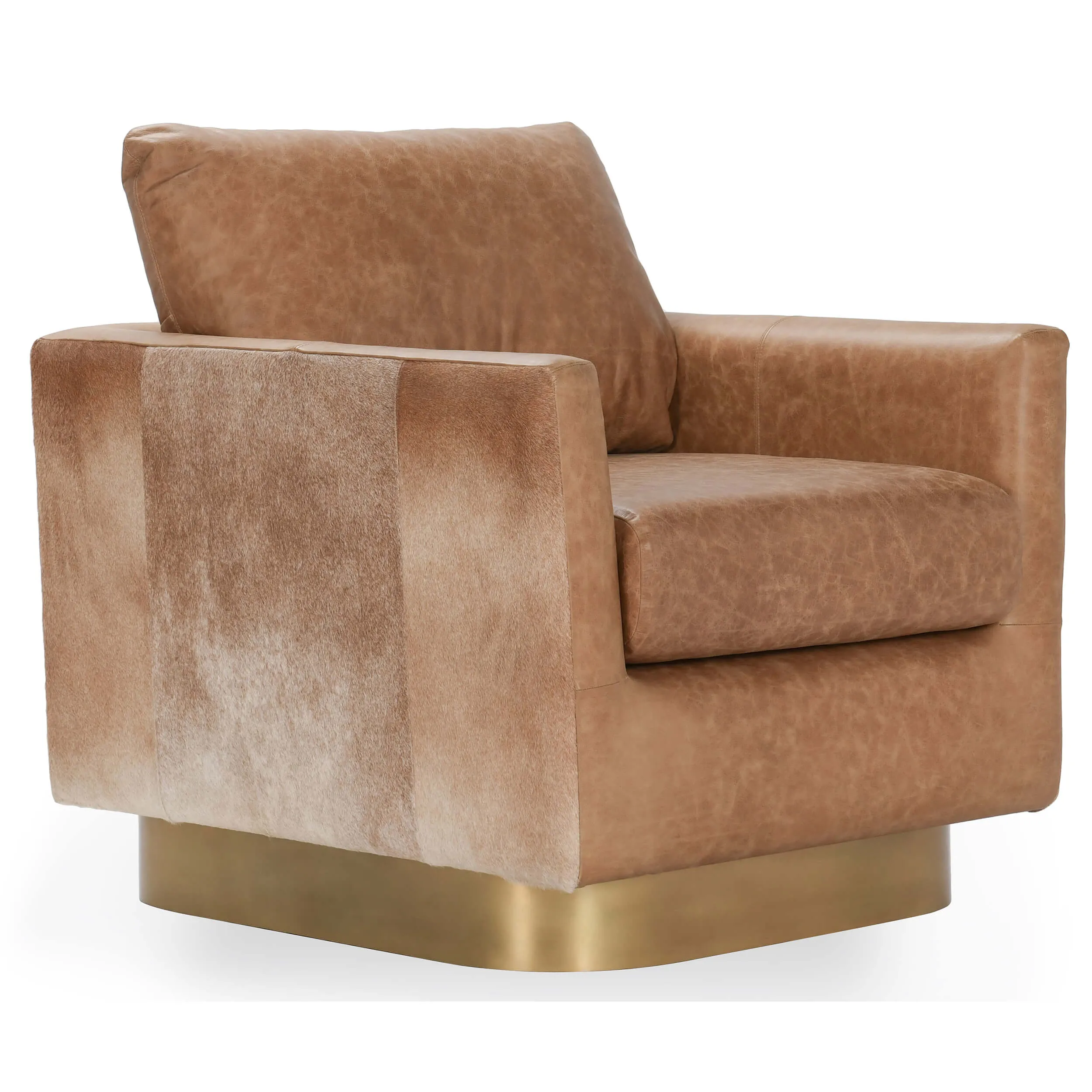 Lathe Leather/Hide Chair, Brown/Blonde