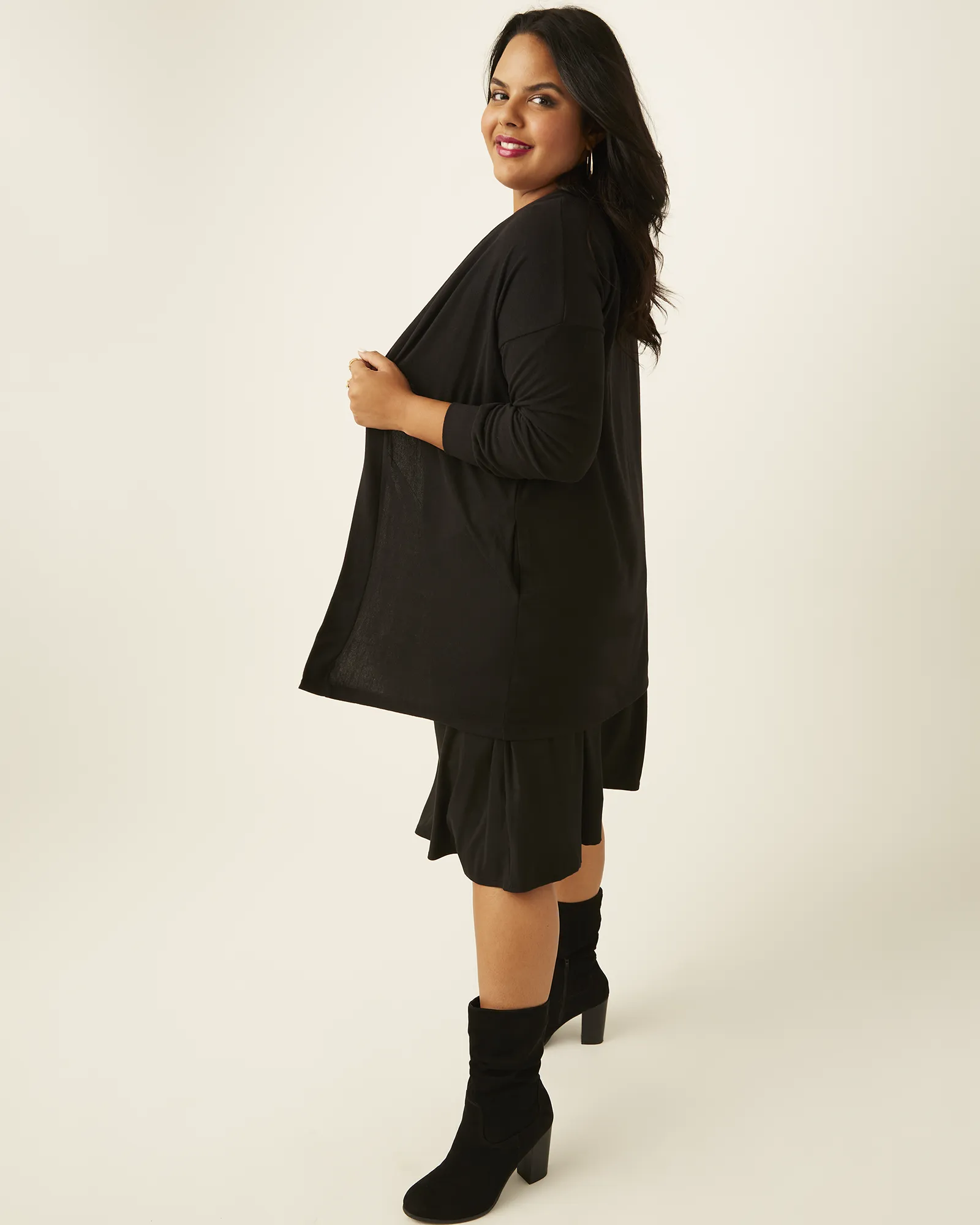 Laura Open-Front Cardigan | Black