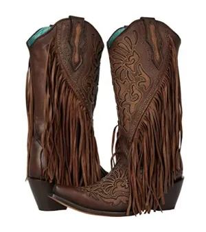 LD chocolate laser & embroidery with studs and fringe c3765