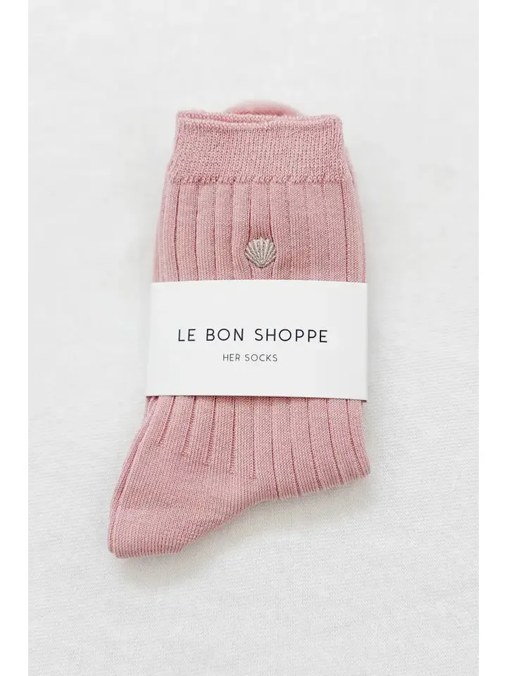 Le Bon Shoppe - Embroidered Her Socks (Pink Soda/Silver Seashell)
