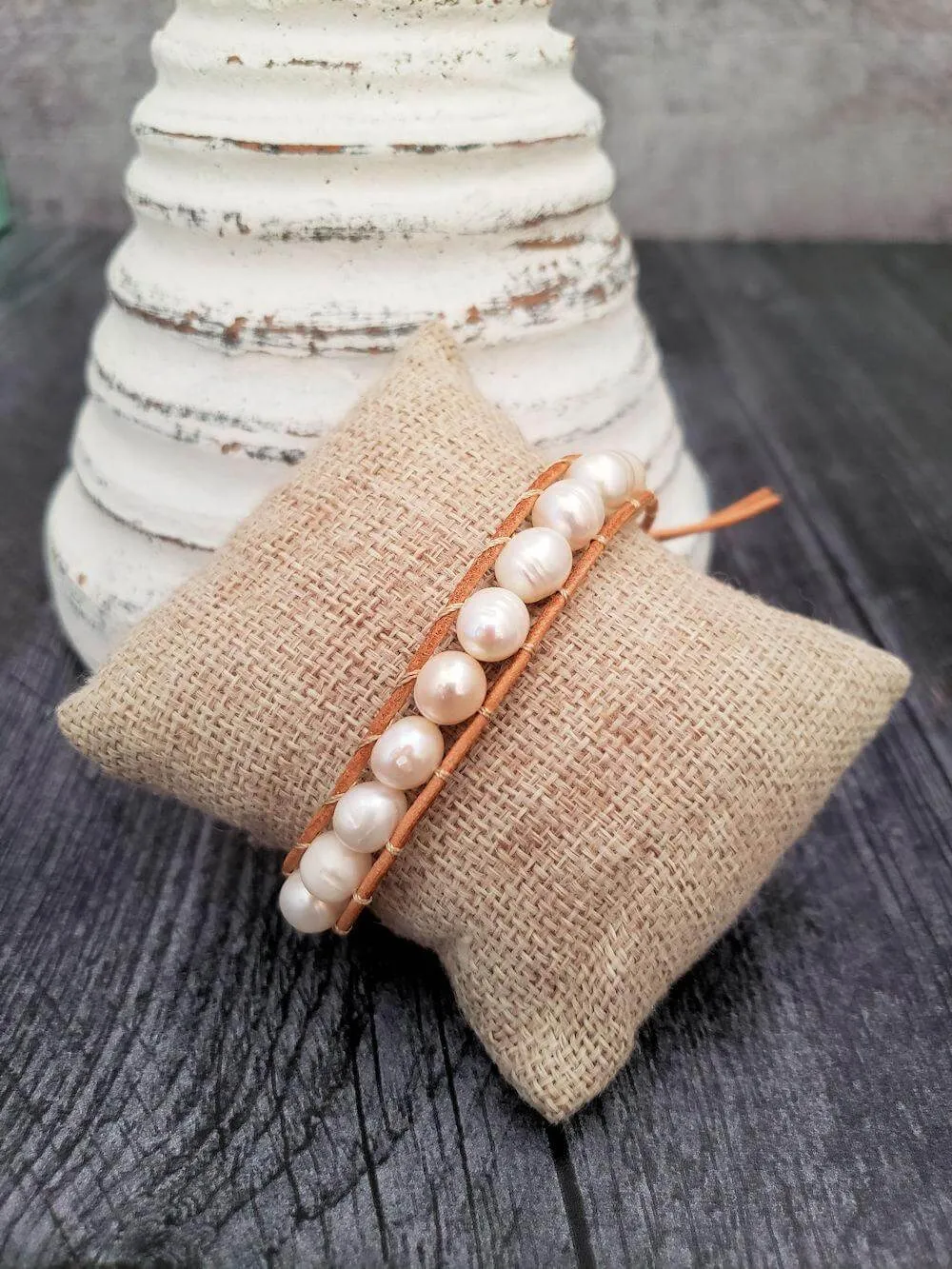Leather and Pearl Bracelet - Single Wrap
