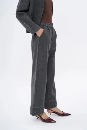 Leg Stripe Detailed Cashmere High Waist Trousers Anthracite