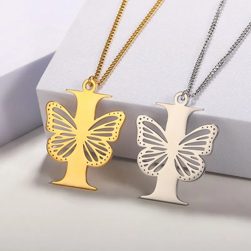 Letter Pendant with Butterfly Accent Statement Necklaces