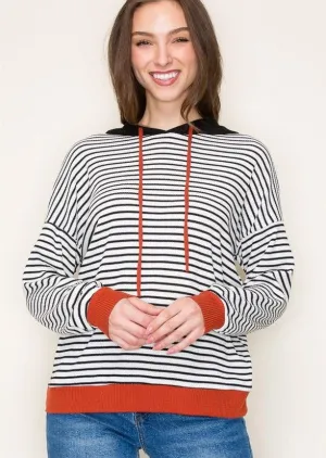 Lexie Striped Rust Detail Hoodie