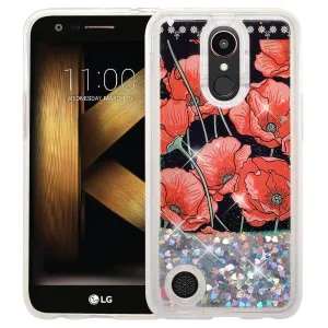 LG K20 Plus | K20 V | K10 2017 | Harmony  Case Luxury Bling Glitter Case, Liquid Sparkle Quicksand Case - Red Roses