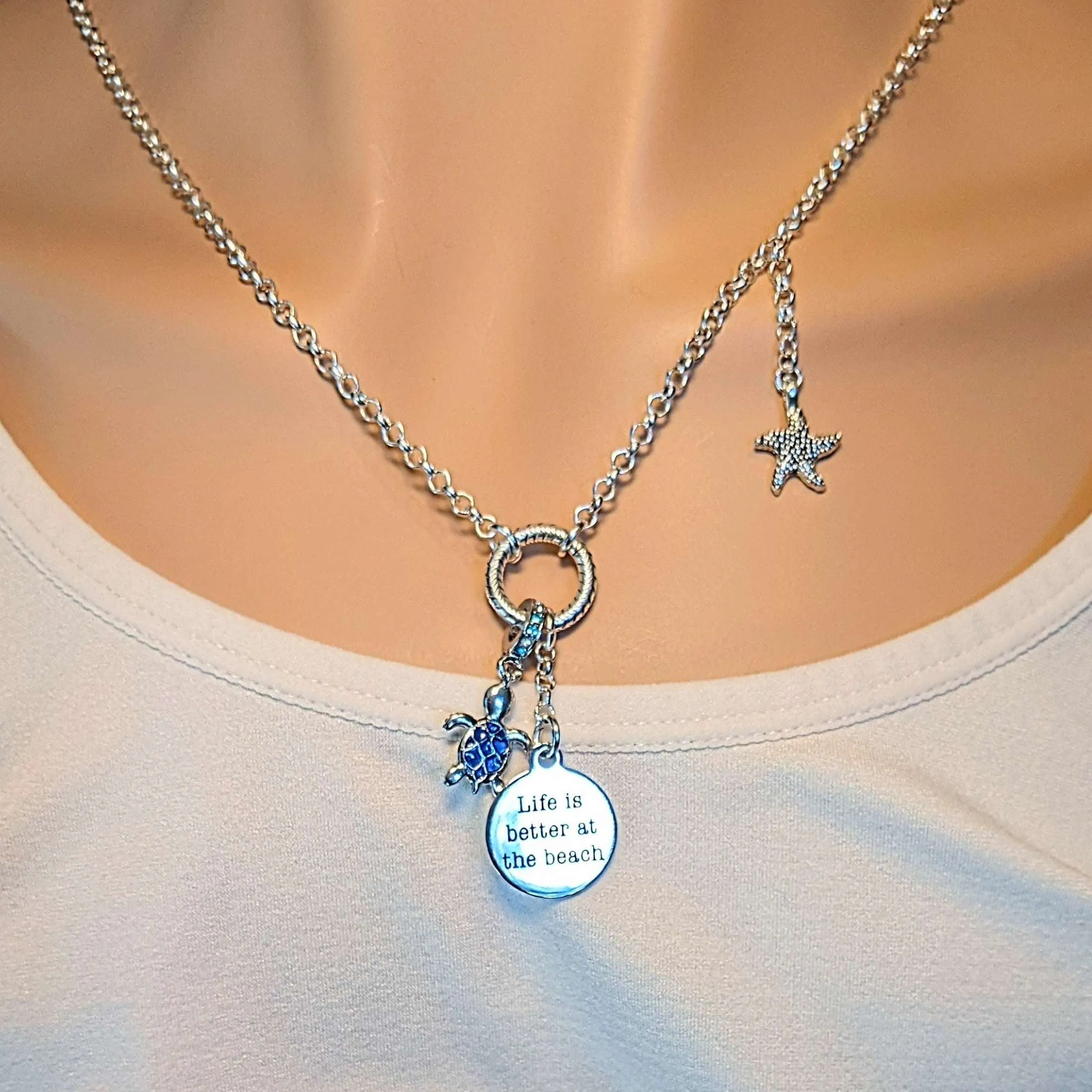 Life is Better On the Beach Charm Keeper Necklace - 18-24 inch